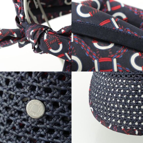 Hermes Raffia Cotton Gemini Hat Cap Navy main image 9